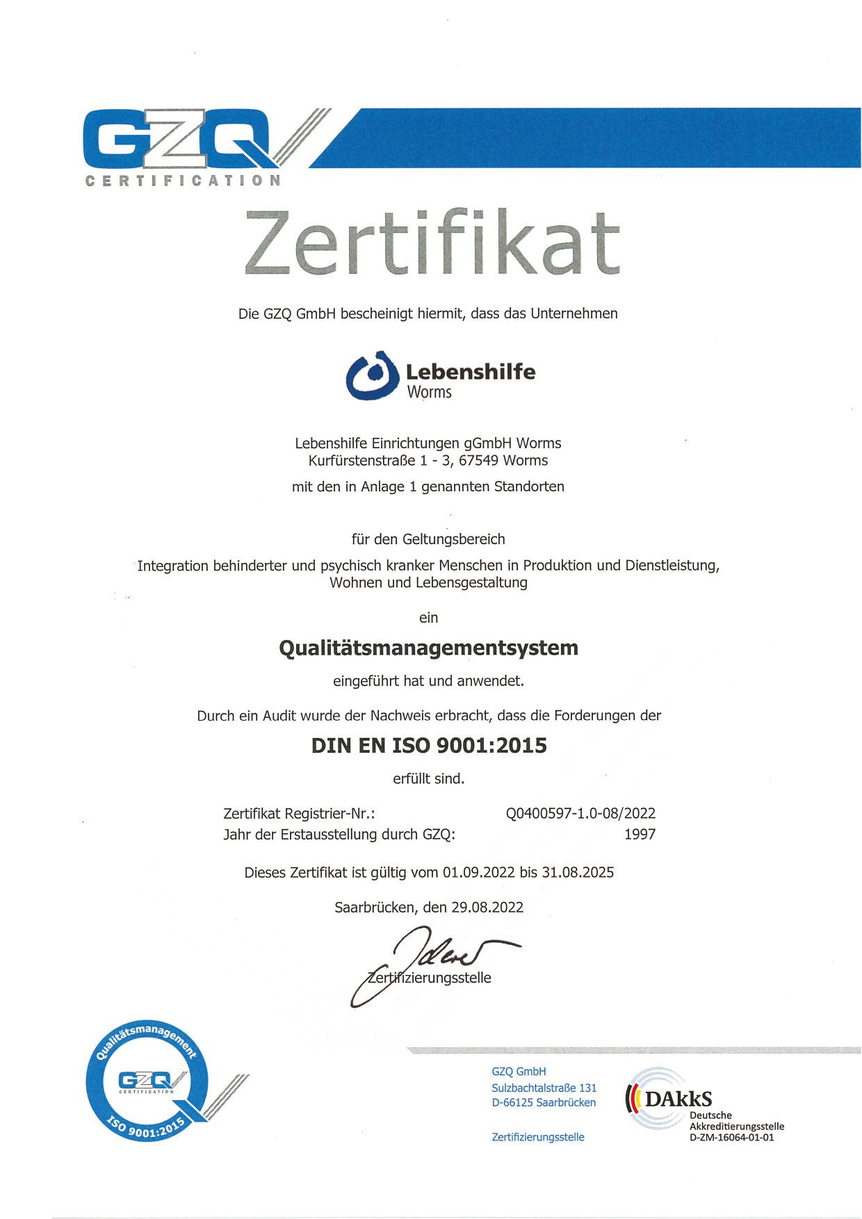 Zertifikat ISO 9001